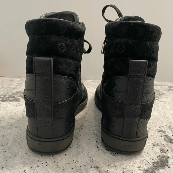 Louis Vuitton Millenium Wedge Sneakers Leather Embossed Suede Black Size 37 - Picture 11 of 15